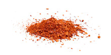 Pile Crushed Red Cayenne Pepper, Dried Chili Flakes And Seeds On White Background.