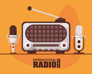 Poster - international radio day poster with retro aparatus