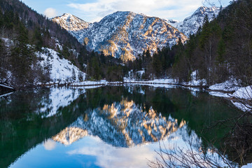 Canvas Print - Winter landscape with mountains and lake