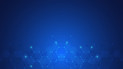 Abstract technology or medical background with hexagons shape pattern. Concepts and ideas for healthcare technology, innovation medicine, health, science and research.