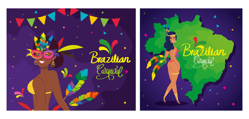 Canvas Print - set poster of brazil carnival with decoration