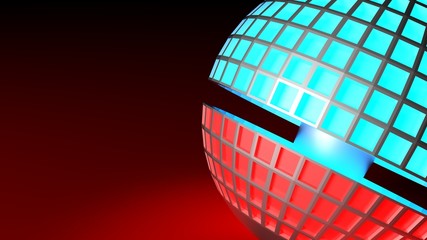 Poster - Metallic Hemispheres with red and blue lighted squares on a glossy black background - 3D rendering illustration
