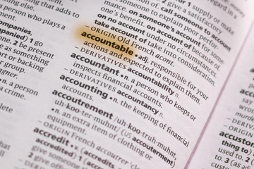 Wall Mural - The word or phrase Accountable in a dictionary.