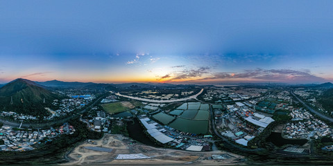 Sticker - Aerial View of rural green fields in Hong Kong border at sunset