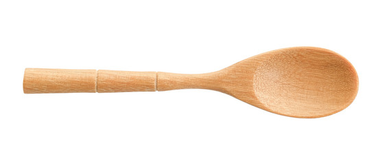 Top view Wooden spoon isolated on white background clipping path.