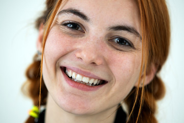 Wall Mural - Close up portrait of redhead pretty teenage girl.