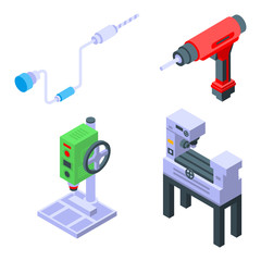 Poster - Drilling machine icons set. Isometric set of drilling machine vector icons for web design isolated on white background