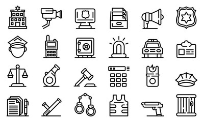 Sticker - Police station icons set. Outline set of police station vector icons for web design isolated on white background