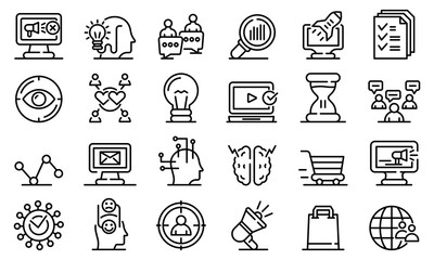 Poster - Neuromarketing icons set. Outline set of neuromarketing vector icons for web design isolated on white background