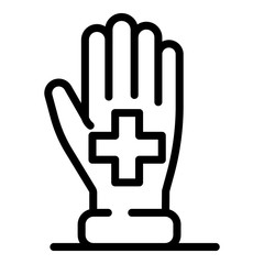 Aufkleber - Medical cross on the palm icon. Outline medical cross on the palm vector icon for web design isolated on white background
