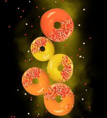 Wall Mural - tasty donut on a black background collage