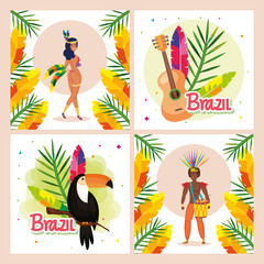 Sticker - set poster of brazil carnival with decoration vector illustration design