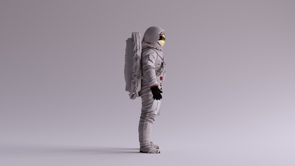 Wall Mural - Astronaut with Gold Visor and White Spacesuit With Light Grey Background with Neutral Diffused Side Lighting Right View 3d illustration 3d render