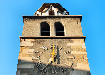 Sticker - Fragment of Clock tower of Madeleine Church at the old town in Geneva, Switzerland