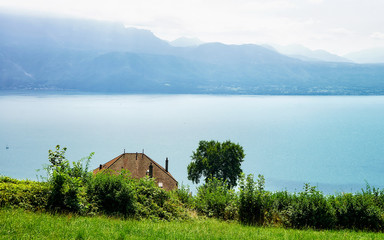 Poster - Chalet near Lavaux Vineyard Terraces hiking trail, Lake Geneva and Swiss mountains, Lavaux-Oron, Switzerland