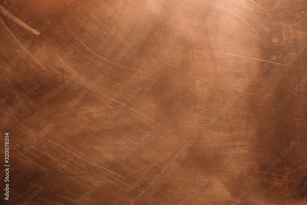 Copper background. There are scratches on the copper surface. - obrazy, fototapety, plakaty 