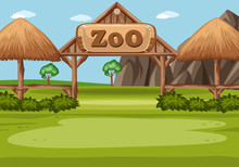Scene With Zoo Sign In The Green Field