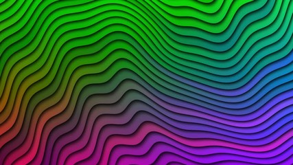 Wall Mural - Holographic wave bending animation with vibrant colorful gradient lines with shadow. Floating wavy shape background animation.