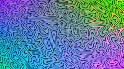 Wall Mural - Holographic wave bending animation with vibrant hue gradient lines with shadow. Floating wavy shape background animation.