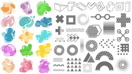 Poster - Set of abstract modern geometric elements and color shapes. Gradient abstract banners with flowing liquid shapes.