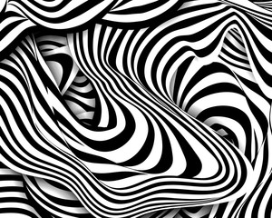 Wall Mural - Black and white stripes abstract wavy vector background