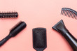 © Кристина Вертьянова - Hairdresser's tools. All for hair and styling on a pink background