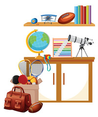 Sticker - Room with box of sport equipments and books on the shelf