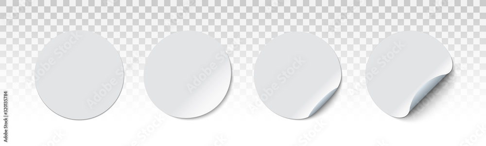 White adhesive stickers. Blank templates of price tags. Empty mockup paper circles. - obrazy, fototapety, plakaty 
