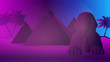 Futuristic neon Egypt. Cheops pyramids, Egyptian sphinx, desert. Vector illustration.