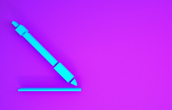 Blue Pen line icon isolated on purple background. Minimalism concept. 3d illustration 3D render