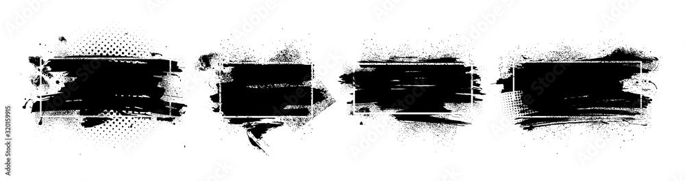Abstract grunge with frame. Dirty artistic design elements, boxes, frames for text. Isolated set black splashes on white background. Set of black paint, ink brush strokes, brushes and lines. Vector - obrazy, fototapety, plakaty 