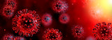 Fototapeta  - Corona Virus In Red Background - Microbiology And Virology Concept - 3d Rendering