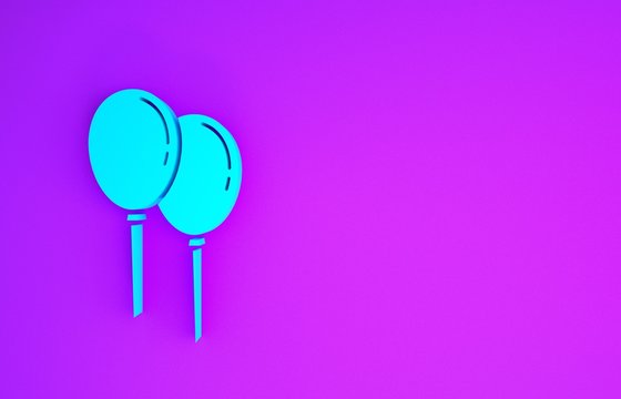 Blue Balloons with ribbon icon isolated on purple background. Minimalism concept. 3d illustration 3D render