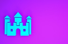 Blue Castle Icon Isolated On Purple Background. Minimalism Concept. 3d Illustration 3D Render