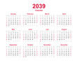 © Khamhoung - Calendar 2039 - 12 months yearly vector calendar - calendar planner template
