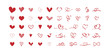  Set of hand-drawn red hearts. Symbol of love. Collection of scribble and ribbon hearts design on white background. Vector illustration.