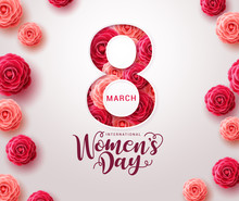 March 8 Women's Day Design. Women's Day Vector Concept Design For International Woman Celebration With Camellia Flowers Background. Vector Illustration 