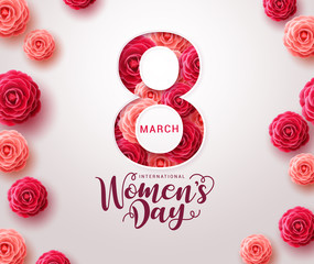 Wall Mural - March 8 women's day design. Women's day vector concept design for international woman celebration with camellia flowers background. Vector illustration 