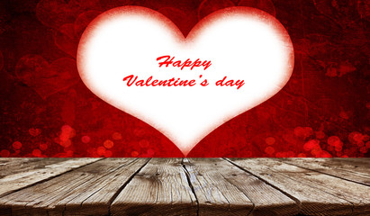 Wall Mural - Empty old wooden table background with valentines day theme in background