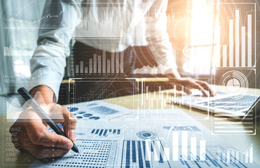 Data Analysis for Business and Finance Concept. Graphic interface showing future computer technology of profit analytic, online marketing research and information report for digital business strategy.