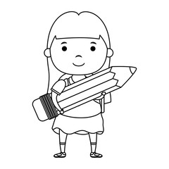 Poster - cute little student girl with pencil character