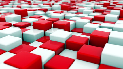 Aufkleber - 3d rendering web background of white and red cubes located at different levels. Computer generated abstract area.