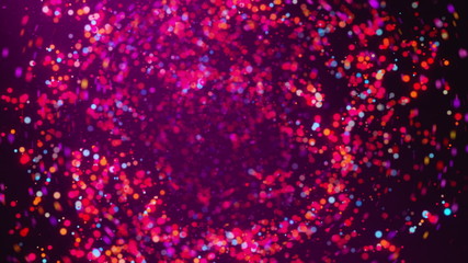 Poster - Many spinning colorful particles with bokeh. Computer generated 3d rendering beautiful background