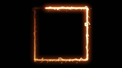 Poster - computer generated fire energy square on black background. 3d rendering of abstract fire circle