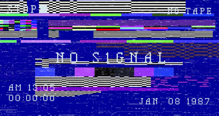 Aufkleber - Retro VHS background like in old video tape rewind or no signal TV screen. Vaporwave/ retrowave style vector illustration.