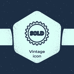 Wall Mural - Grunge line Sold label icon isolated on blue background. Monochrome vintage drawing. Vector Illustration