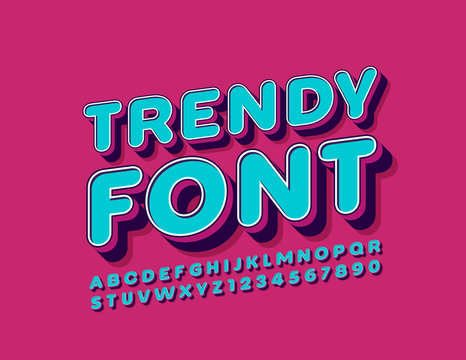 Vector Colorful Trendy Font. Bright Stylish  Alphabet Letters and Numbers.