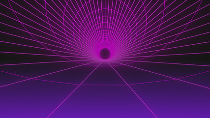 Leinwandbilder - Abstract Geometric Wireframe Tunnel Structure Fly Through Background. Futuristic Connection Polygonal Line Illustration.