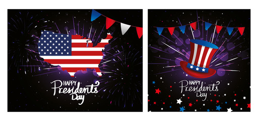 Wall Mural - set poster of happy presidents day with decoration vector illustration design