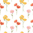 © zenina - Beautiful floral summer seamless pattern with watercolor hand drawn field wild flowers. Stock illustration.